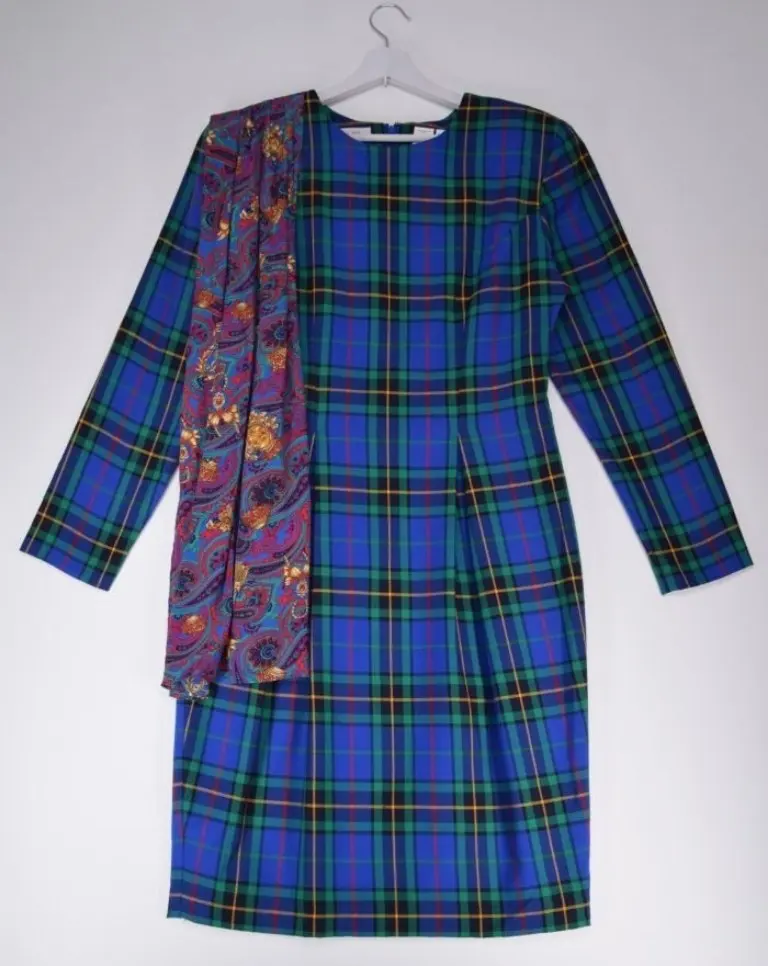 Vintage Tartan 80's Dress by Ms Chaus - Front View