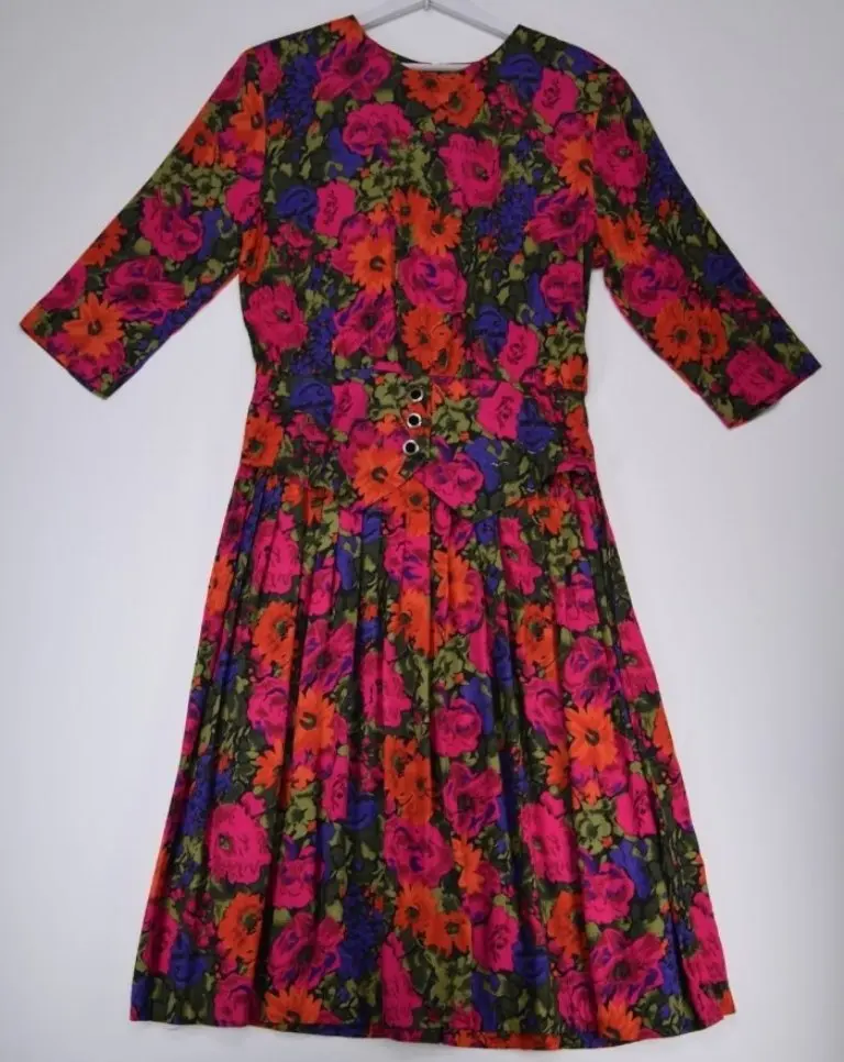 Vintage Rayon 90's Floral Dress - Front View